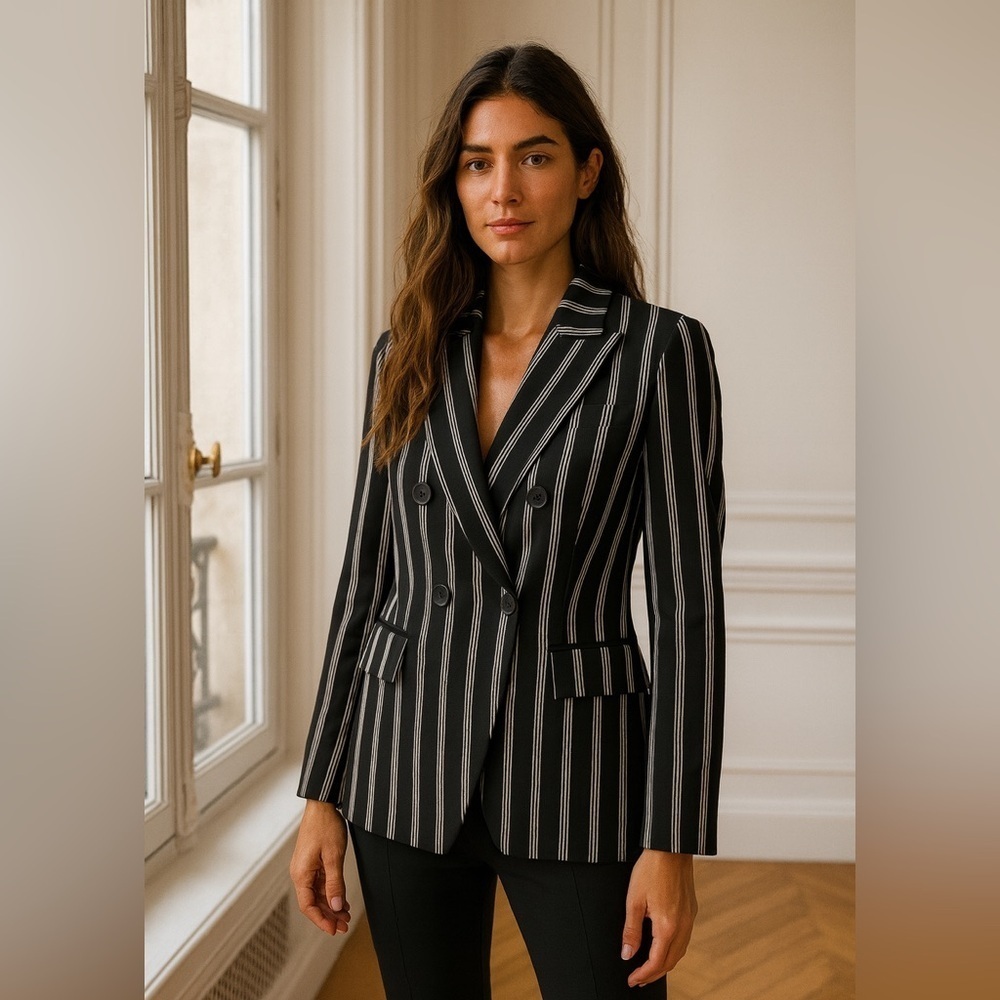 Veronica Beard $650 Miller Dickey Blazer Jacket Pinstripe Black White Size 2
